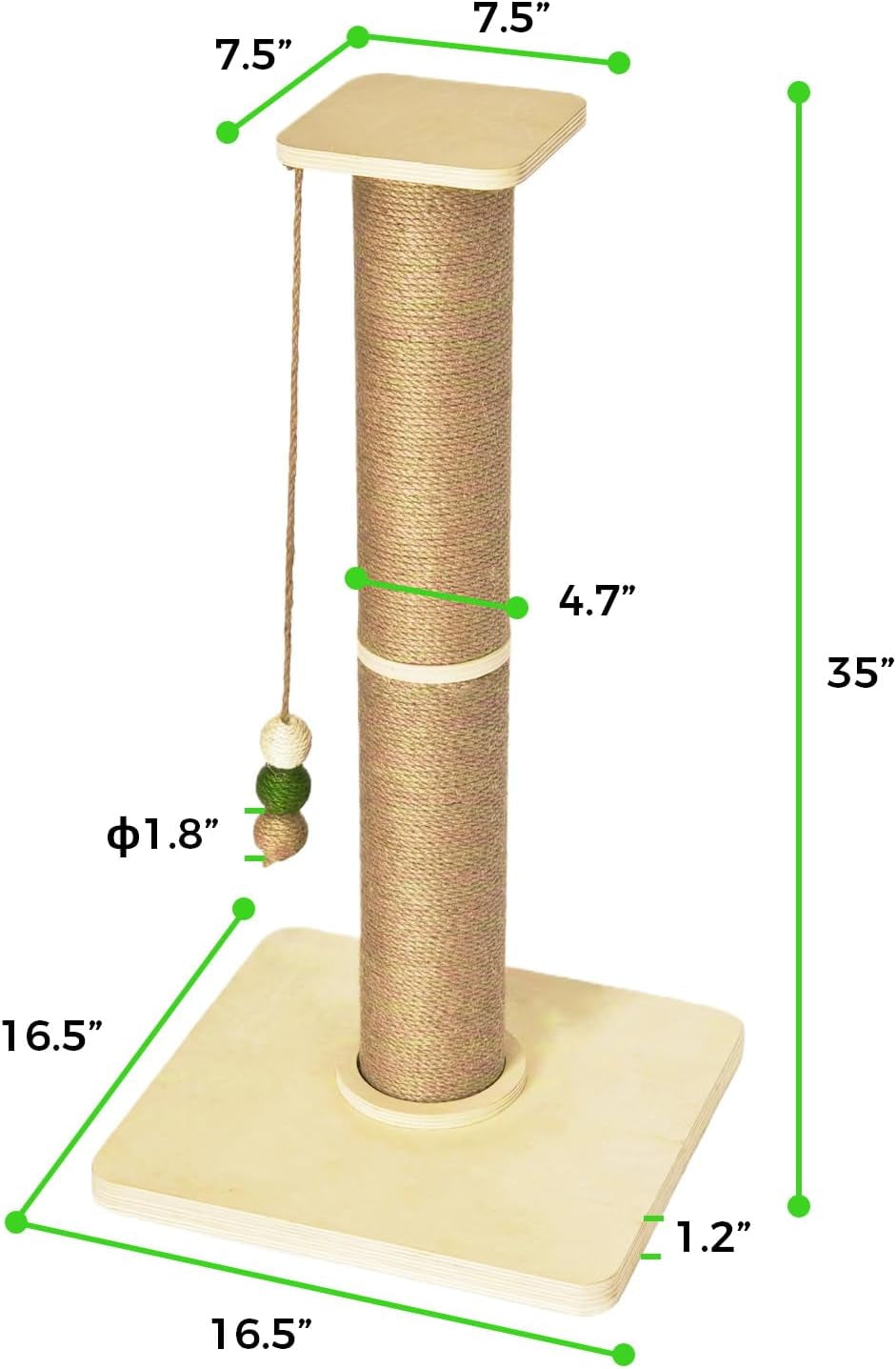 tinybeast-wooden-cat-scratching-post-sturdy-35-tall-natural-sisal-cat-scratcher-with-thick-solid-wood-base-for-adult-cats-indoor-jumbo-durable-stable-cat-scratcher-tower