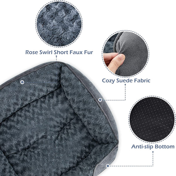INVENHO Rectangle Washable Orthopedic Dog Bed for Small, Medium and Large Dogs, Soft Calming, Sleeping Puppy Bed Durable Pet Cuddler with Anti-Slip Bottom, S (20"X19"X6")4