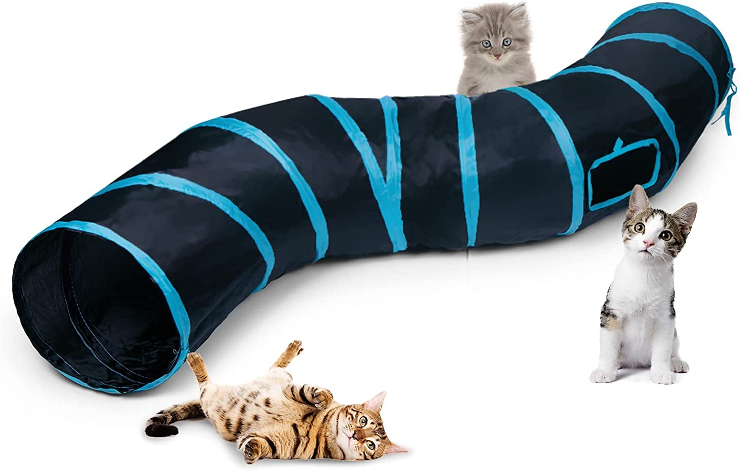 sheldamy-cat-tunnel-s-2-way-cat-tunnels-for-indoor-cats-collapsible-cat-play-tunnel-interactive-toy-maze-cat-house-with-1-play-ball-for-cats-puppy-kitty-kitten-rabbit-blue-black