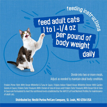 Purina Friskies Wet Cat Food Variety Pack, Oceans of Delight Flaked and Prime Filets - (Pack of 40) 5.5 Oz. Cans8