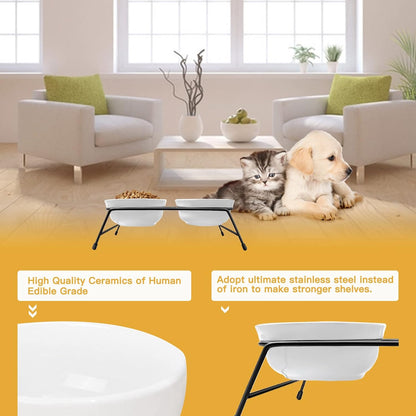 Anti-Vomiting Raised Cat Bowls - 2 × 13 Oz Ceramic Cat Food & Water Bowls with Non-Slip Stainless Steel Stand, Dishwasher Safe for Indoor Cats4