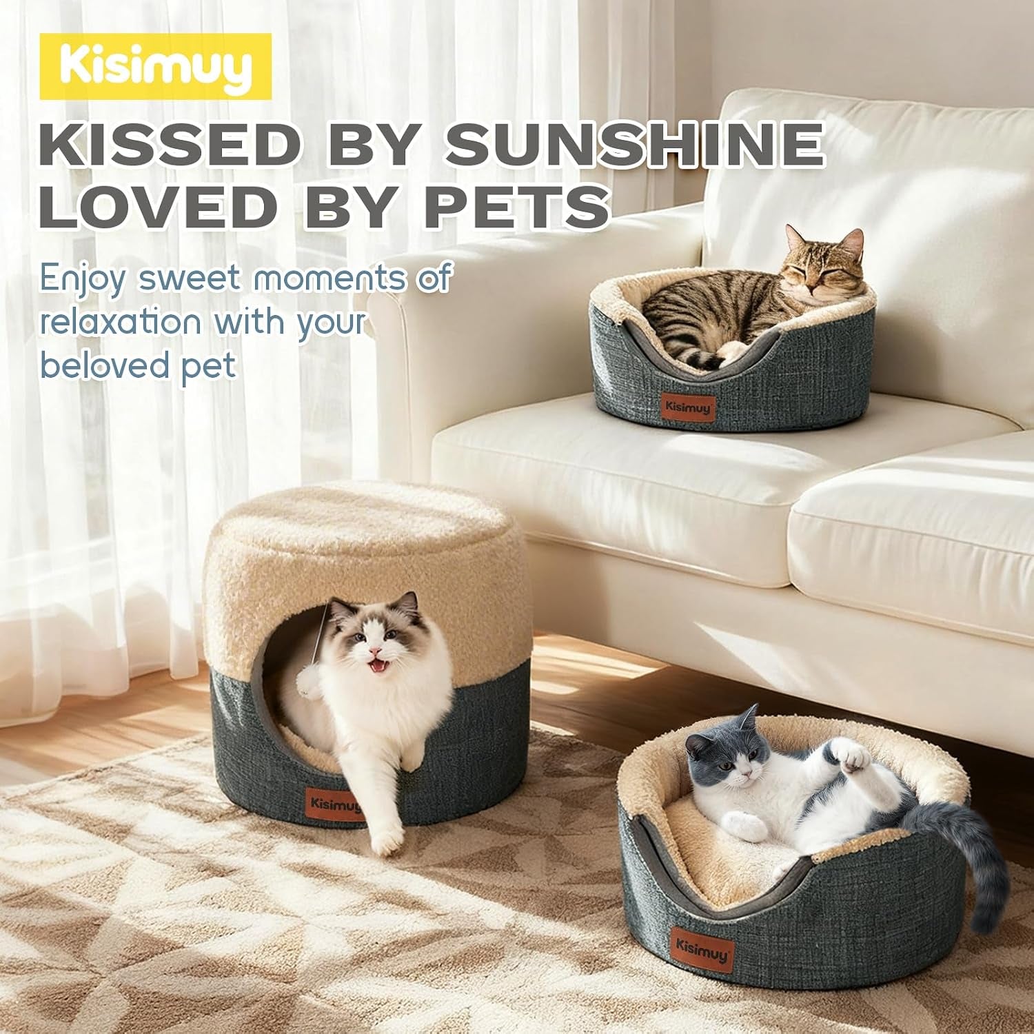 2-in-1-foldable-cat-bed-for-indoor-cats-cat-cave-sofa-bed-15-7d-x-13h-reversible-plush-linen-cushion-enclosed-cat-bed-hanging-cat-toys-non-slip-small-cat-house-grey