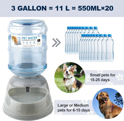 3 Gallon Large Dog Water Dispenser, Automatic Gravity Pet Waterer Station for Large Dogs and Multiple Pets, Indoor/Outdoor Dog Water Bowl with Anti-Slip Base, Bpa-Free, Grey3