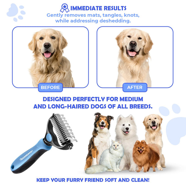 Undercoat Rake for Dogs & Cats, Dematting Comb with Extra Wide Double-Sided Stainless Steel Teeth for Detangling, Deshedding, Brushing, Thinning & Removing Shed Fur, Knots, Mats, and Tangles in Pets5