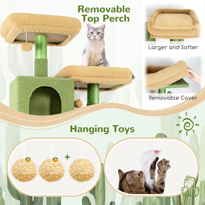 Globlazer Cactus Cat Tree Tower 76-Inch Extra Tall Multi-Level Cat Furniture with Cozy Condos,Interactive Toys and Perches for Large Cats, Perfect for Climbing, Scratching, and Play, F76, Green5