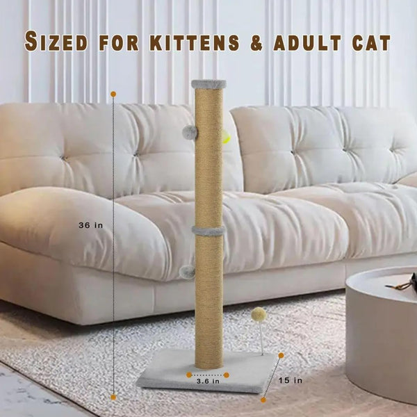 Tall Cat Scratching Post 36 Inch Large Cat Scratch Post for Indoor Cats with Durable Natural Sisal Rope Scratcher Post Tree Kitten Interactive Toy-Gray6