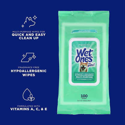 Wet Ones for Pets Hypoallergenic Multipurpose Dog Wipes with Vitamins A, C and E - Fragrance-Free Dog Grooming Wipes with Vitamins, Wet Lock Seal, 100 Count2