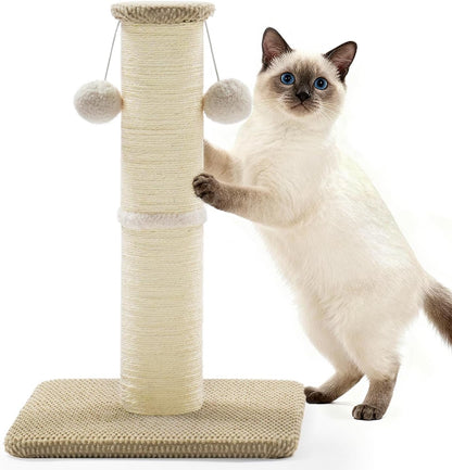 Made4Pets Tall Cat Scratching Post, 23.6" Natural Sisal Cat Scratcher with Hanging Balls, Heavy Duty and Thicker Scratching Post for Indoor Cats Adults, Sturdy Base Cat Scratch Post, Beige1