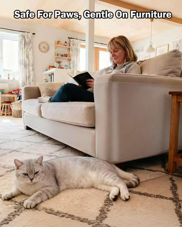 Cat Scratch Furniture Protector Couch - 1 Roll Clear PET 7.9 X 196.8 Inch | Protects Couch from Cat Claws, Strong Adhesion, Grid Backing, 1 Scraper, 30 Twist Pins, for Sofa, Armchair, Door, Wall, Bed8