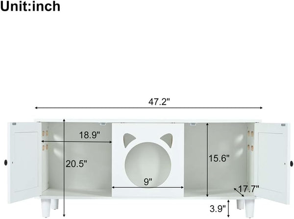 Anwick Cat Litter Box Enclosure Cabinet Furniture | Modern 2-In-1 Wooden Cat House Cabinet with Storage Hook and Scratch Board,White6