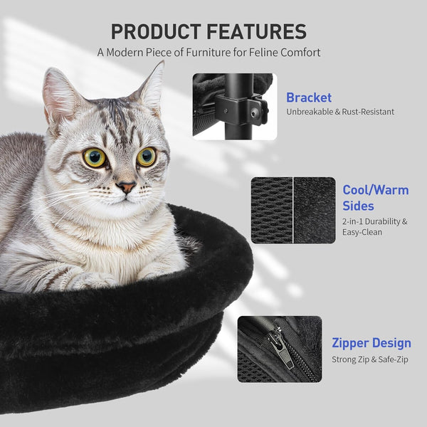 Cat Desk Bed, Reversible Cat Hammock for Desk Use, Clamp-On Metal, Black | 360 Rotating, Height Adjustable, Supports up to 45Lbs, Machine Washable, Large Cats & Kittens, Indoor, Office & Game Tables2