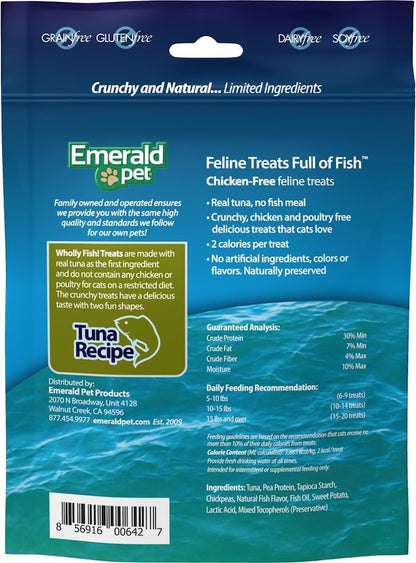 EMERALD PET Wholly Fish! Chicken-Free Feline Treats, Tuna Recipe — Tasty and Crunchy Tuna Cat Treats with Real Tuna — Chicken Free, Grain Free, Natural Cat Treats — Made in USA, 3 Oz2