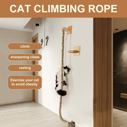 Cat Scratching Post Wall Mounted Climbing Rope Set – Double Platform, Sisal Rope, Space Saving, Easy Install, Multi-Level Cat Playground (Light Brown)4