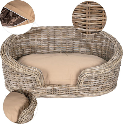 DBD1001A Curvy 33" X 21.25" Classic Handwoven Rattan Dog Bed with Machine-Washable Cushion, Kubu Gray3