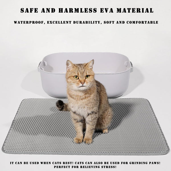 HCY&WLD Cat Litter Mat, 45X26/35X24/30X22/24X18 Inch Double Layer Cat Litter Box Mat, EVA Non-Slip, Waterproof Urine Proof Cat Litter Catcher Mat, Easy Clean Scatter Control (35X24 Inch, Khaki)3