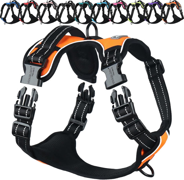 VIVAGLORY No Pull Dog Harness Vest Harness, L, Orange - Patterned | with Handle Front and Back Clip for Training & Pulling, No Pull & Escape Proof Padded Adjustable for Pet Puppy21