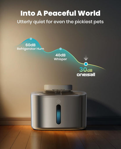 Oneisall Wireless Cat Water Fountain, 3.5L/118Oz Battery Operated Pet Drinking Fountain Stainless Steel, Running Water Dispenser Fountains for Cats, Cordless&Rechargeable with Motion Sensor(Hale 3.5L)7