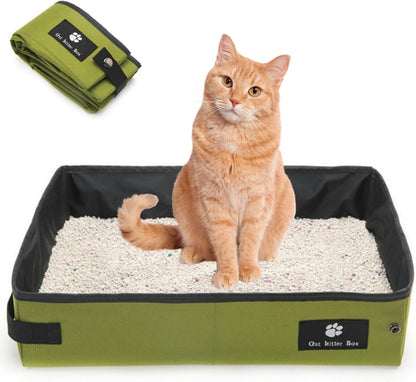 Portable Foldable Cat Litter Box - Waterproof, Leak-Proof for Outdoor Camping, Hotel Stays, Road Trips - Travel Essentials for Cats & Kittens (Green, Large)1