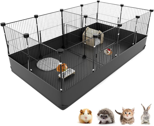 Tresbro Guinea Pig Cage with Top Cover & 12 Panels, Triple Fixing Measures Small Animal Playpen with Waterproof PVC Liner & One-Motion Hooks, 48 X 24 X 16 C&C Grids Cage for Bunny, Hedgehog, Hamster10