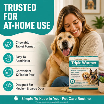 Pyrantel Pamoate and Praziquantel De-Wormer Tablet for Medium and Large Dogs, Chewable Formula6