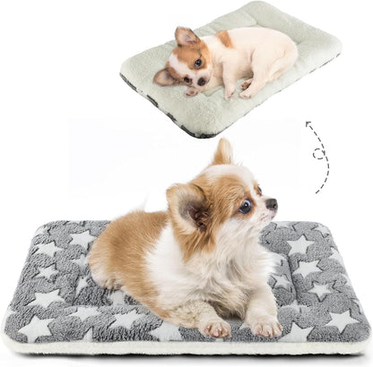 Mora Pets Cat Bed Dog Crate Pad Ultra Soft Pet Bed with Cute Star Print Washable Crate Mat for Small Dogs and Indoor Cats Reversible Fleece Dog Kennel Pad Cat Carrier Mat 14 X 17.5 Inch Grey14
