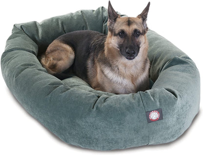 Majestic Pet 40 Inch Micro Velvet Calming Dog Bed Washable – Cozy Soft round Dog Bed with Spine for Head Support - Fluffy Donut Dog Bed 40X29X9 (Inch) – round Pet Bed Large – Pearl49