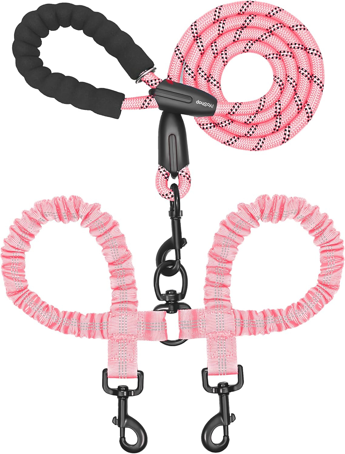 iyoshop-dual-dog-leash-360-swivel-no-tangle-walking-leash-with-shock-absorbing-bungee-for-two-dogs-large-25-150-lbs-black