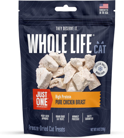 Whole Life Cat Just One Chicken Freeze Dried Cat Treats - Human Grade High Protein Food, Healthy Training Snacks, Freeze Dried Chicken Food Toppers, USA Made Natural Treats - 4 Oz (Pack of 1)11