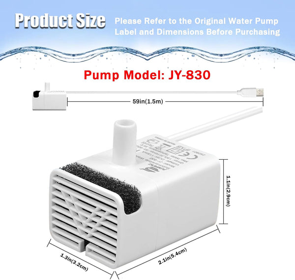 Cat Water Fountain Pump Replacement JY-830 Submersible Motor | Cat Fountain Pump Replacement,Fountains Pump for Stainless Steel Cat Dispenser,Ultra Quiet Dog Drinking Fountain Pump6