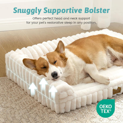 COZY KISS Ultra Soft Faux Rabbit Fur Dog Bed for Small Dogs – 30"X20" Orthopedic Foam Couch, Removable Washable Cover & Waterproof Lining, Cream2