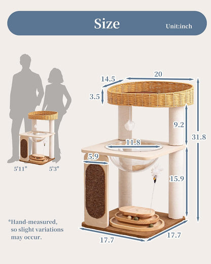 Modern Cat Tree for Large Cats, Modern Cat Tree Tower with Wide Shelves Cotton Scratching Posts, Super Sturdy Base, Cozy Perches, and Interactive Toys for Indoor Kittens 31-Inch17