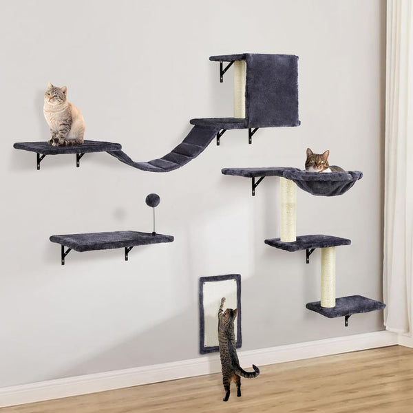 Cat Wall Shelves, Space-Saving Wall-Mounted Cat Climbing Set for Large Cats | Multi-Level Climbing System, Wall Furniture, Bed, Steps, Hammock, Wall Scratcher, Indoor Cat 40 Lbs Small Place Corner Room1