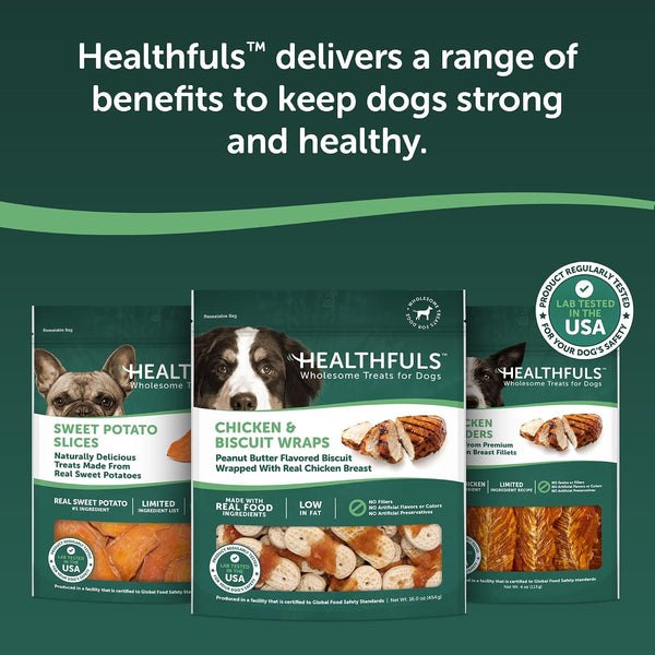 HEALTHFULS Chicken & Peanut Butter Healthy Dog Treats – High-Protein, Low-Fat, Biscuit Wraps with Real Peanut Butter – 16 Oz9