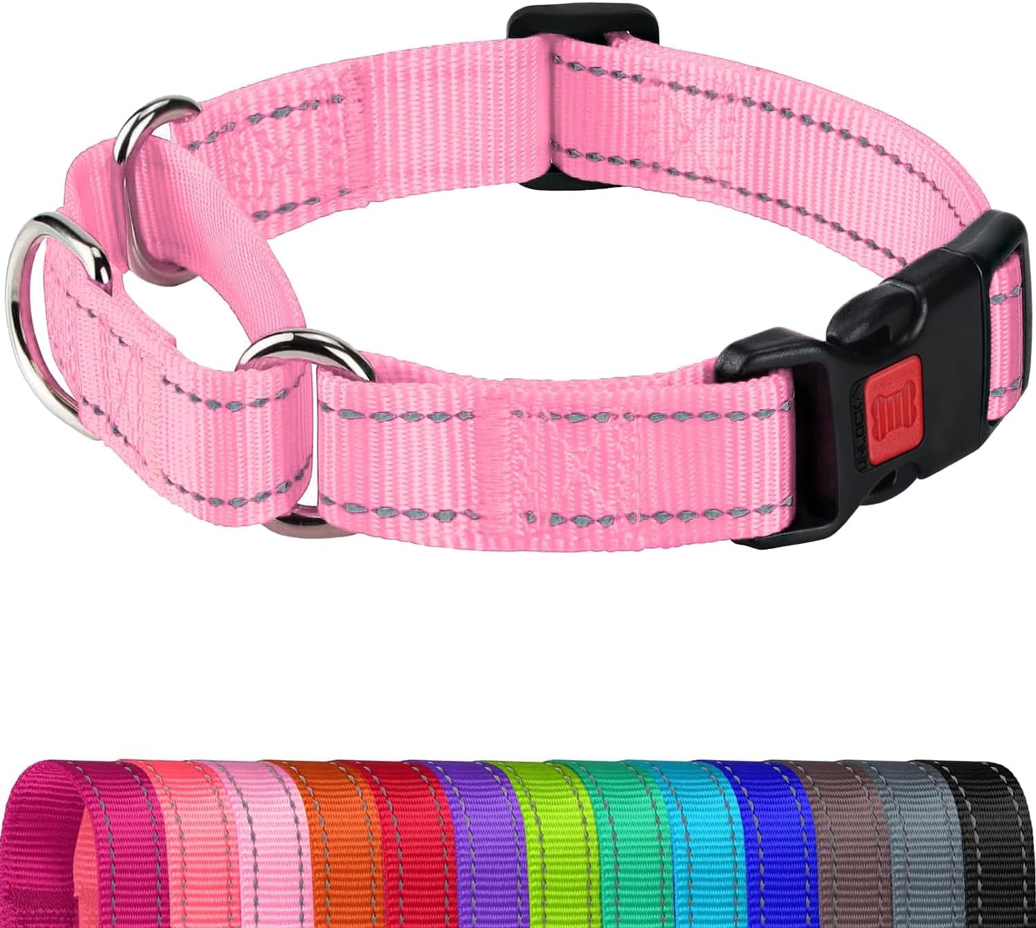 joytale-martingale-collar-for-dogs-escape-proof-no-pull-hotpink-m-gentle-cinch-stops-pulling-without-choking-safety-lock-buckle-reflective-stitching-for-night-walks-soft-nylon