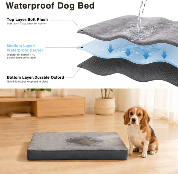 Dog Crate Bed Waterproof Deluxe Plush Dog Beds with Removable Washable Cover Anti-Slip Bottom Pet Sleeping Mattress for Large, Medium, Jumbo, Small Dogs, 41 X 27 Inch, Gray6