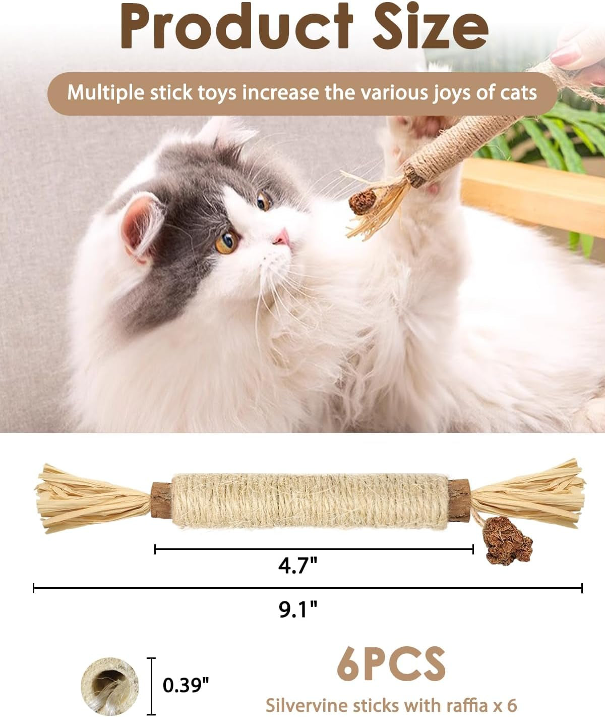 tocirelo-silvervine-sticks-for-cats-natural-cat-chew-toy-teeth-cleaning-6pack-matatabi-sticks-dental-care-kitten-treat-catnip-cat-teething-toys-catmint-silver-vine-sticks-for-bored-indoor-kitty