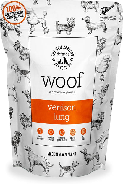 The New Zealand Natural Pet Food Co. WOOF Air Dried Dog Treats - Venison Lung, Treats for Large Dogs, Natural, Topper - 1.76 Oz1