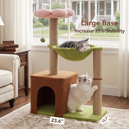 Flower Cat Tree 34” Cat Tower with Scratching Post & Big Hammock | Forest Cat Tower with 16” Hammock, Spacious Cat House,34” Scratching Post,Removable Flower Bed, Small Cat Tree for Large Cats7