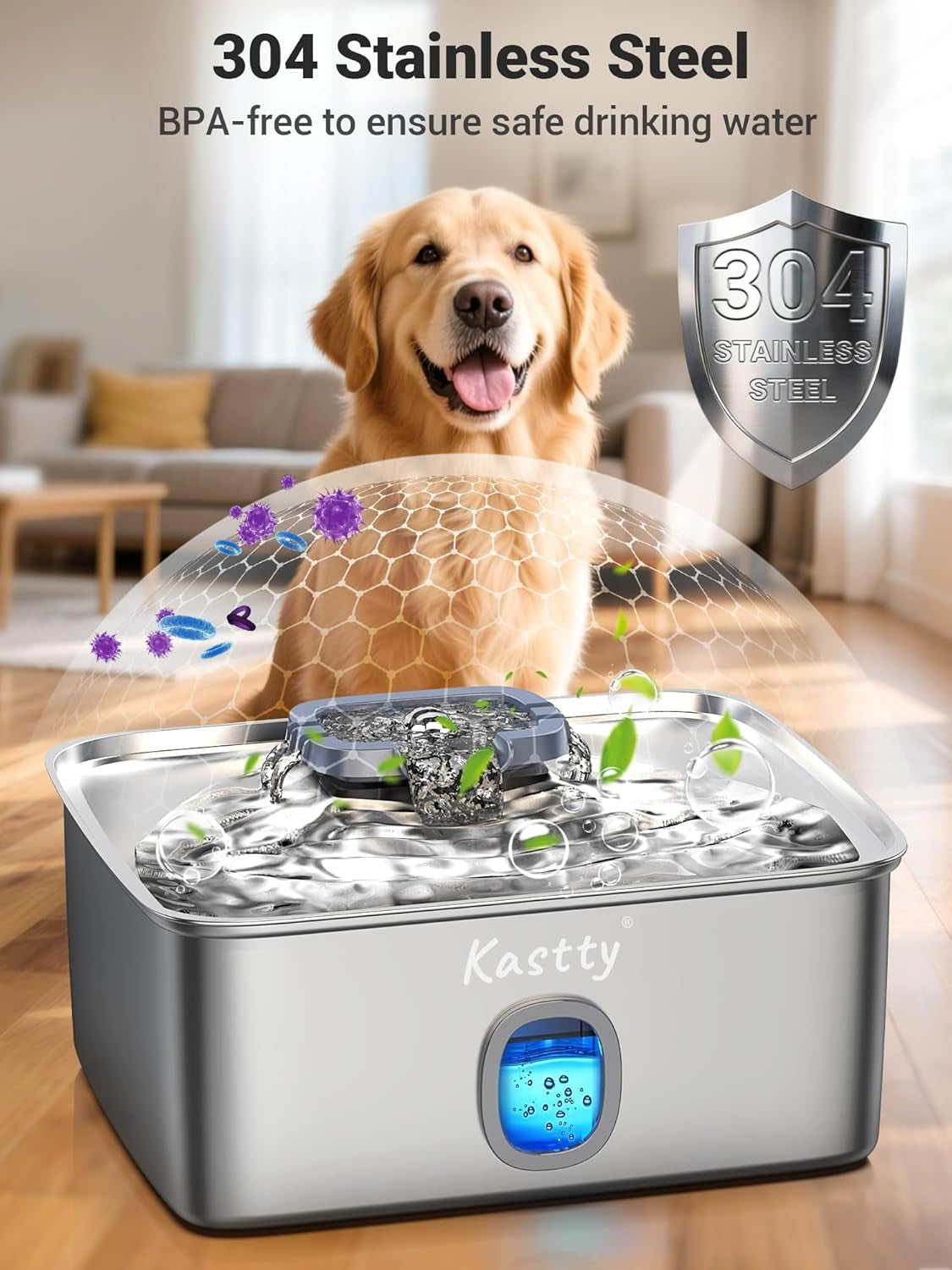 kastty-4-gal-15l-stainless-steel-dog-water-fountain-for-large-dogs-dog-water-bowl-dispenser-triple-filtration-ultra-quiet-automatic-pet-water-fountain-with-water-level-window-led-lightfs76