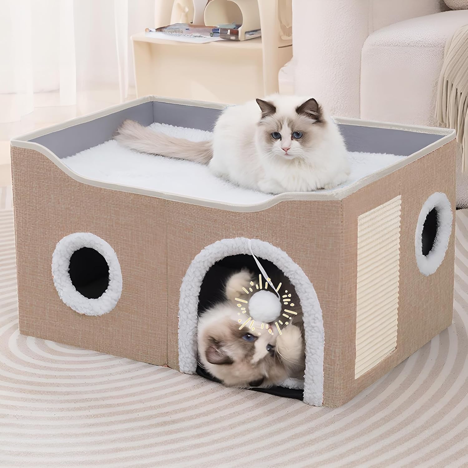 loyareal-cat-houses-for-indoor-cats-large-cat-bed-cave-with-scratch-pad-and-fluffy-ball-foldable-cat-condo-hideaway-with-reversible-cushion-for-multi-small-pet-dark-grey