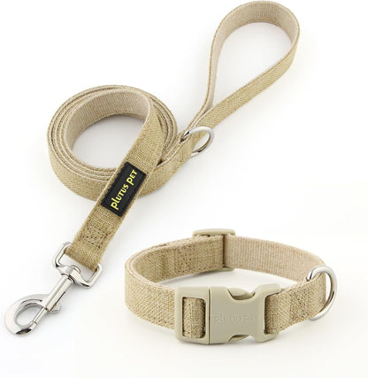 Plutus Pet Cotton Hemp Dog Collar and Leash Set, Adjustable Collar for Small, Medium, and Large Dogs, Heavy Duty and Soft on Skin, Lavender, S14