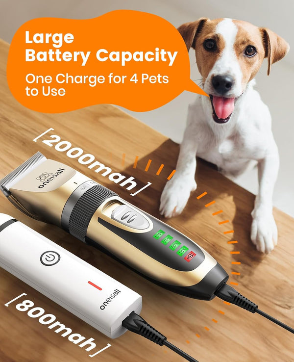 Oneisall Dog Clippers and Paw Trimmer Kit for Small Large Dogs Cats | Low Noise, Powerful Motor, Cordless & Long Battery Life, Simple for Beginners, 6 Guide Combs, Removable & Rinsable Blade6
