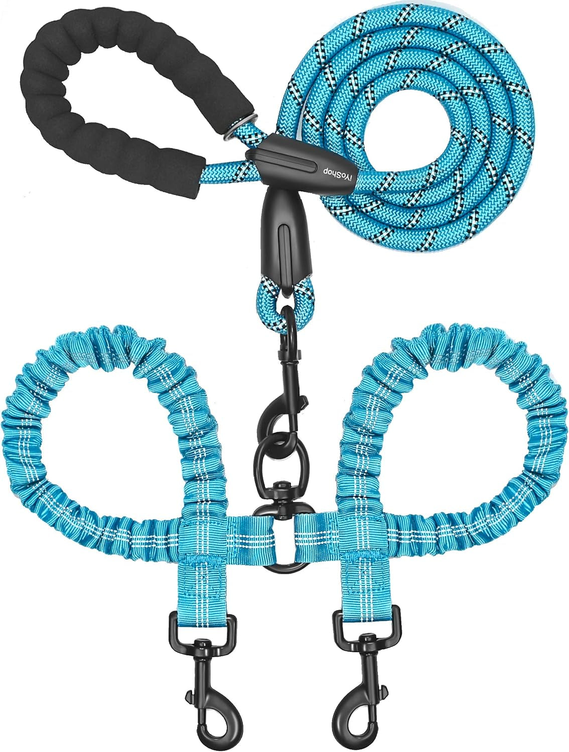iyoshop-dual-dog-leash-360-swivel-no-tangle-walking-leash-with-shock-absorbing-bungee-for-two-dogs-large-25-150-lbs-black