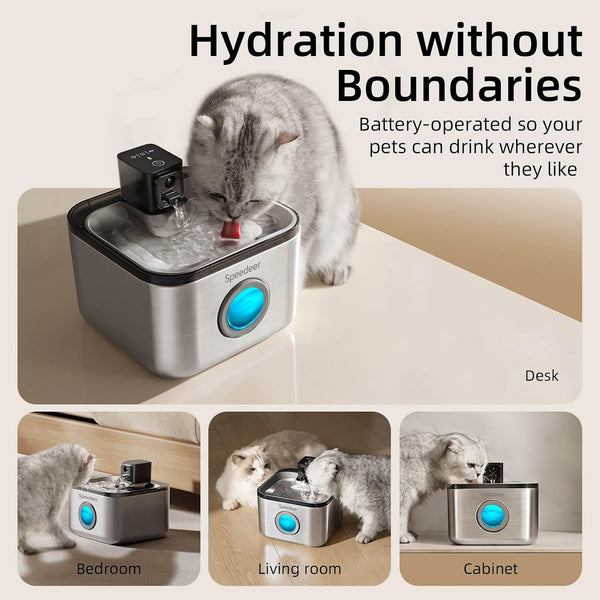 Wireless Cat Water Fountain Stainless Steel, 135Oz/4L | Cordless Design, Motion Sensor, 4000Mah Battery Operated Pet Fountain, 3 Water Modes, 20Db Quiet Pump, Multi-Filtration3