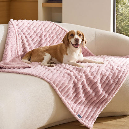 Bedsure Comfyfleece™ Waterproof Dog Blankets for Large Dogs,50X60 Cream | Soft Plush Couch Cover,Washable Corduroy Fleece for Furniture Protector,Cozy Calming Reversible Pet Blanket for Senior Dogs10