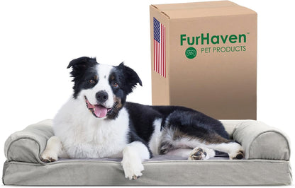 Furhaven Orthopedic Dog Bed for Large Dogs, Sofa-Style with Cool Gel-Top Foam with a Solid Orthopedic Foam Base for Joint Support, Removable Washable Cover, Jumbo XL, Plush & Suede, Gray11