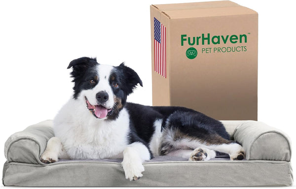 Furhaven Orthopedic Dog Bed for Large Dogs, Sofa-Style with Cool Gel-Top Foam with a Solid Orthopedic Foam Base for Joint Support, Removable Washable Cover, Jumbo XL, Plush & Suede, Gray11