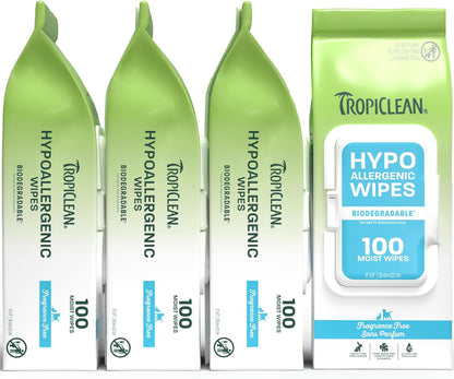 Tropiclean Hypoallergenic Dog Wipes, Fragrance Free, 100Ct | for Dogs, Cats, Puppies & Kittens | Sensitive Skin Safe | Gently Removes Dirt & Dander10