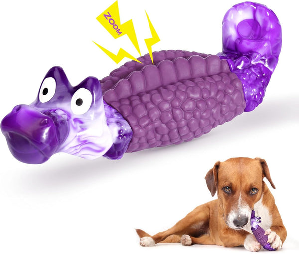 HGB Tough Dog Toys for Aggressive Chewers, Squeaky Indestructible Chew Toy | Alligator Dog Toy for Medium & Large Dogs, Hard Nylon & Natural Rubber, Teeth Cleaning Texture, Bacon Flavor, Keeps Dogs Busy1