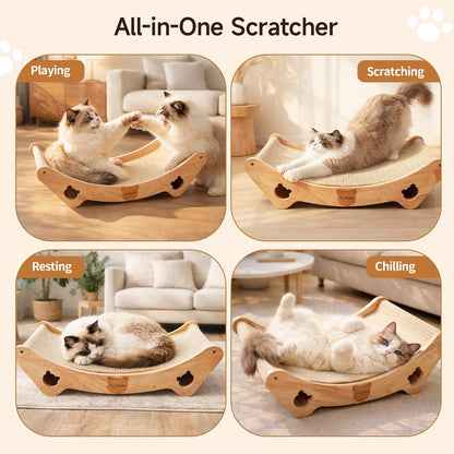 Upgraded Sisal Cat Scratcher Bed, Solid Oak Frame 1.3 Cm Thick, 100% Sisal Pad, Curved Scratch Lounger, Stable Base up to 36 Lb, Sofa Protector, Odor-Free, 23.6" X 13.7"6